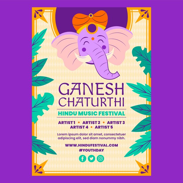 코끼리와 평면 ganesh chaturthi 수직 포스터 템플릿