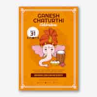 Vettore gratuito modello di poster verticale piatto ganesh chaturthi