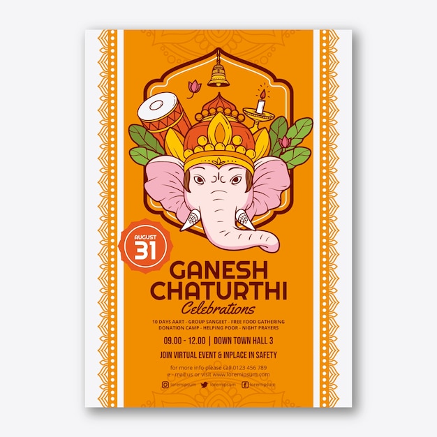 Free vector flat ganesh chaturthi vertical poster template