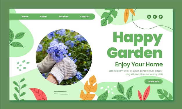 Vettore gratuito modello di pagina di destinazione per il giardinaggio piatto