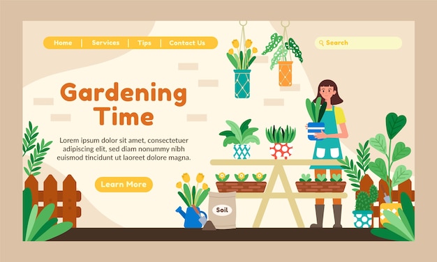 Free vector flat gardening landing page template