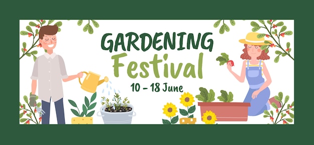 Flat gardening social media cover template