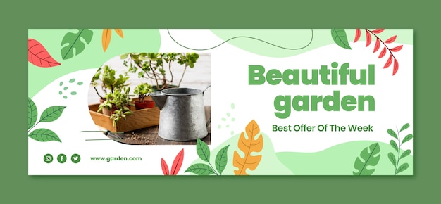 Flat gardening social media cover template