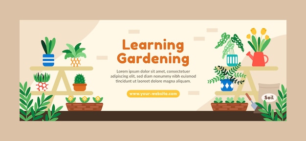 Free vector flat gardening social media cover template