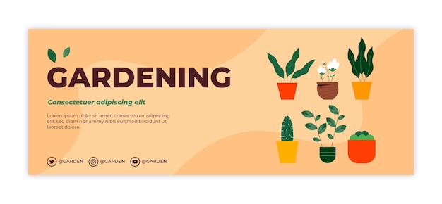 Flat gardening social media cover template