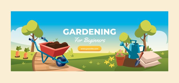 Flat gardening social media cover template