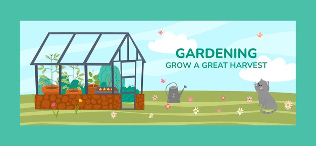 Flat gardening social media cover template