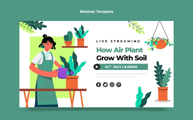 Modello di webinar di giardinaggio piatto