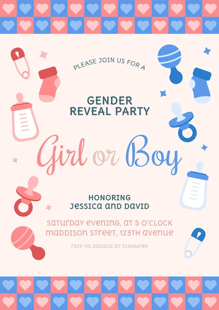 Free vector flat gender reveal invitation template