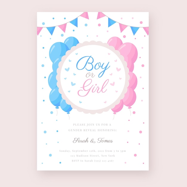 Flat gender reveal invitation