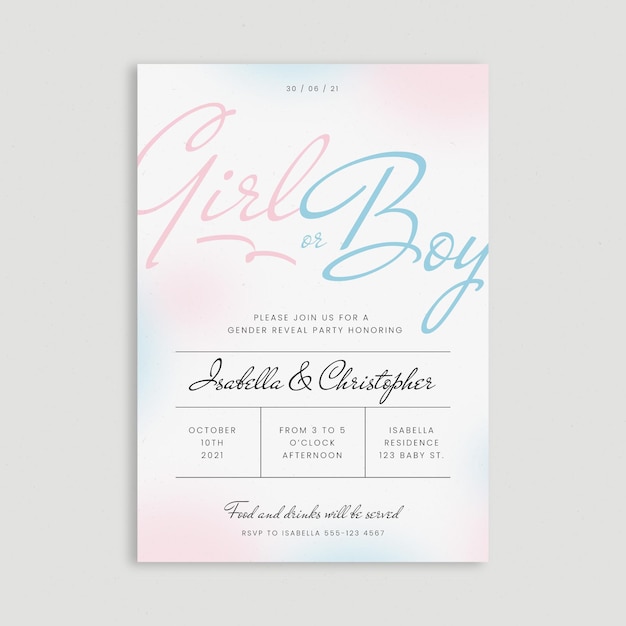 Free vector flat gender reveal invitation