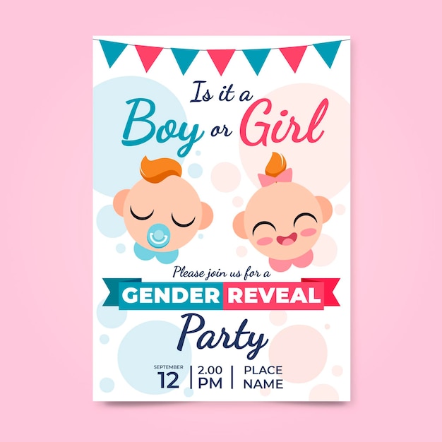 Free vector flat gender reveal invitation