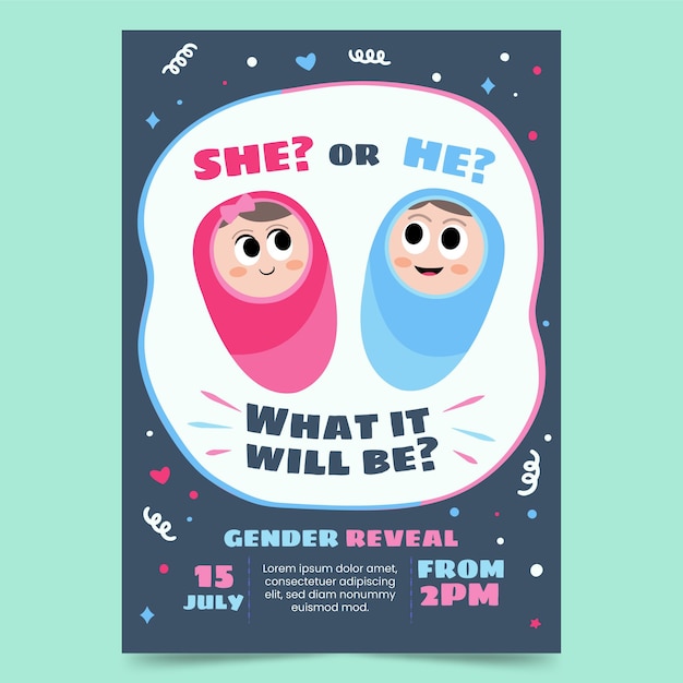 Free vector flat gender reveal invitation