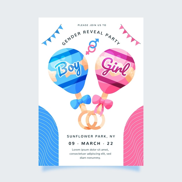 Flat gender reveal invitation