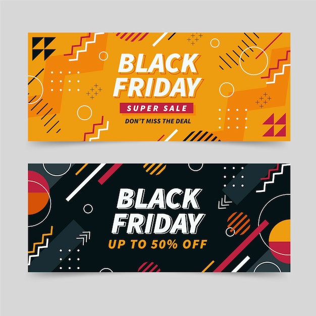 Flat geometric black friday horizontal banners set