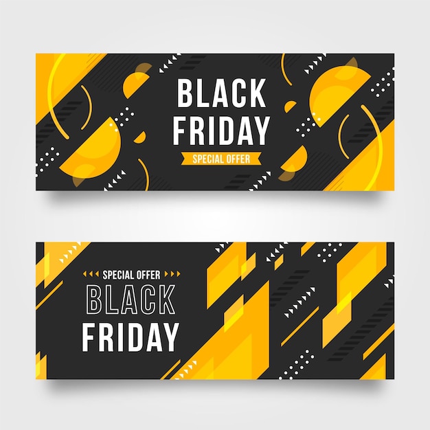 Free vector flat geometric black friday horizontal banners set