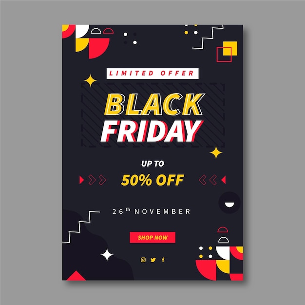 Free vector flat geometric black friday vertical poster template