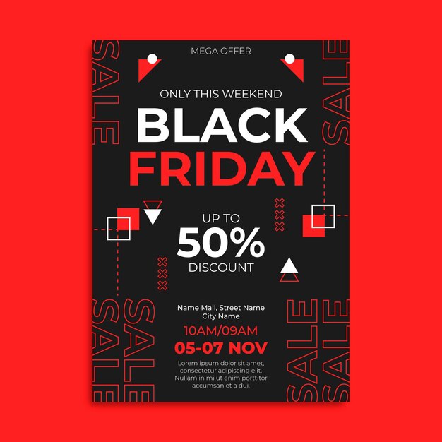 Flat geometric black friday vertical poster template