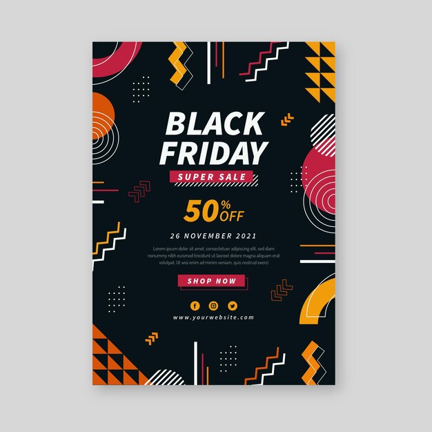 Flat geometric black friday vertical poster template