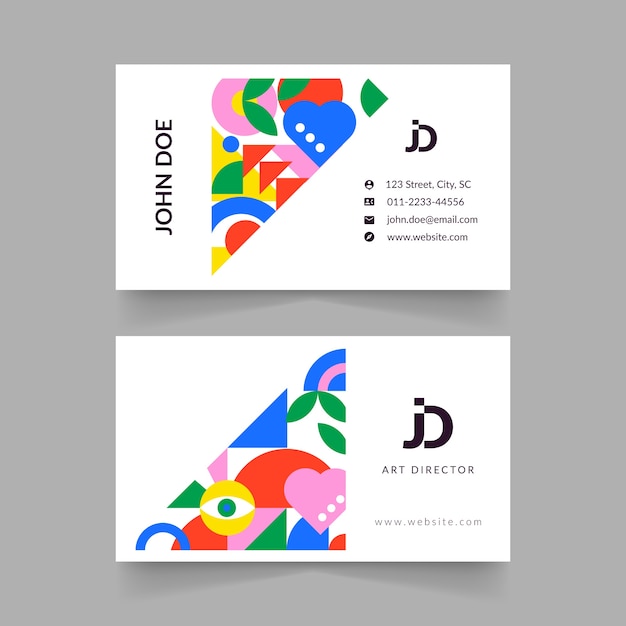 Flat geometric double-sided horizontal business card template