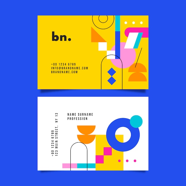 Flat geometric double-sided horizontal business card template