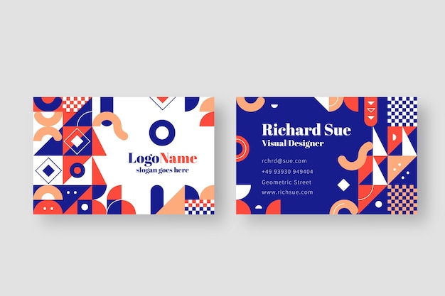 Free vector flat geometric double-sided horizontal business card template