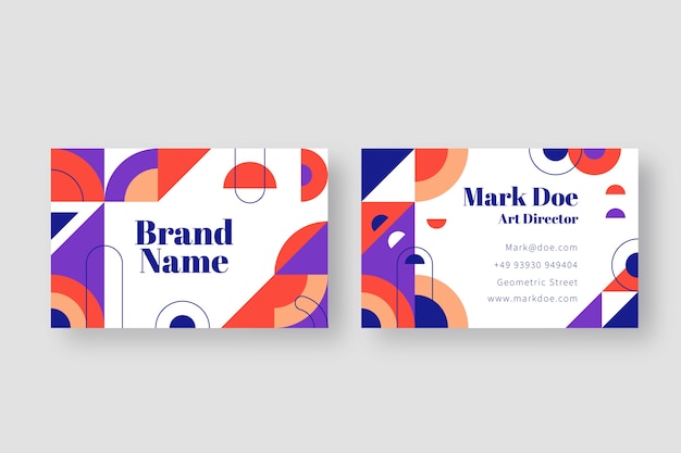 Flat geometric double-sided horizontal business card template
