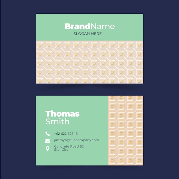 Flat geometric double-sided horizontal business card template