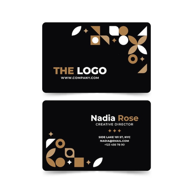 Flat geometric double-sided horizontal business card template