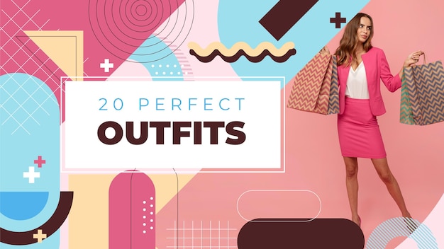 Free vector flat geometric fashion youtube thumbnail