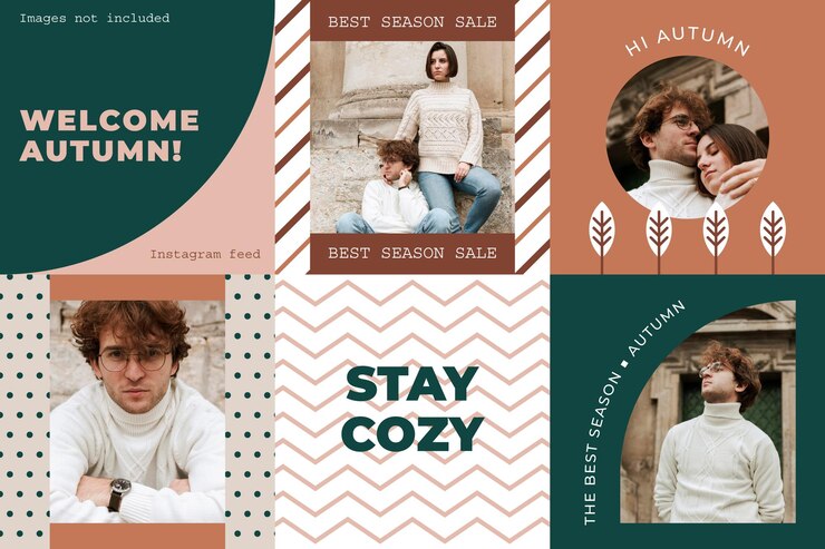 Бесплатный Вектор плоский геометрический дизайн ленты instagram для осенних продаж