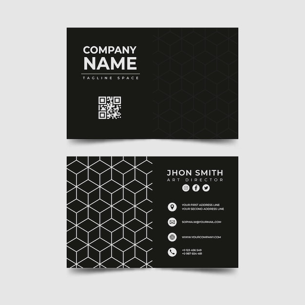 Free vector flat geometric monochrome double-sided horizontal business card template