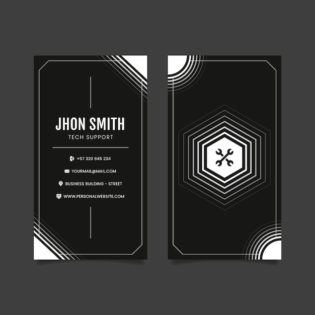 Free vector flat geometric monochrome double-sided vertical business card template