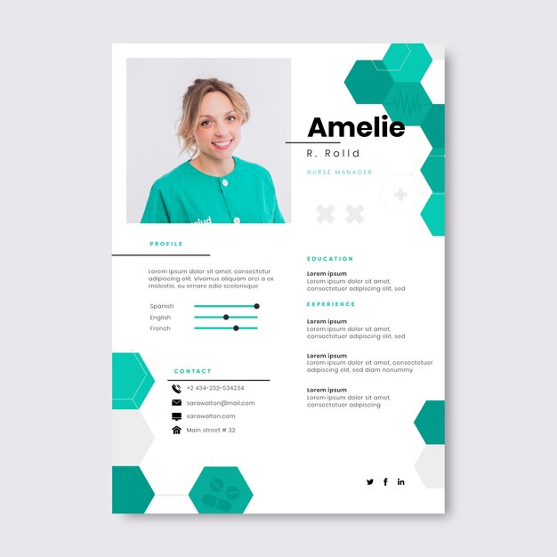 Flat geometric nurse resume template