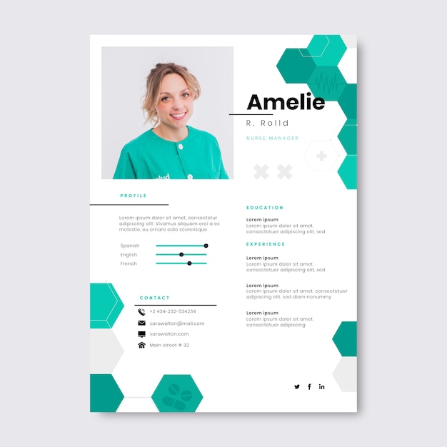 Flat geometric nurse resume template