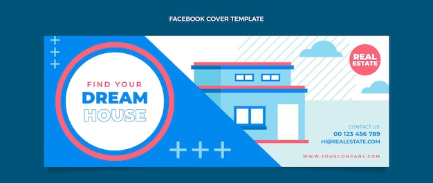 Flat geometric real estate facebook cover