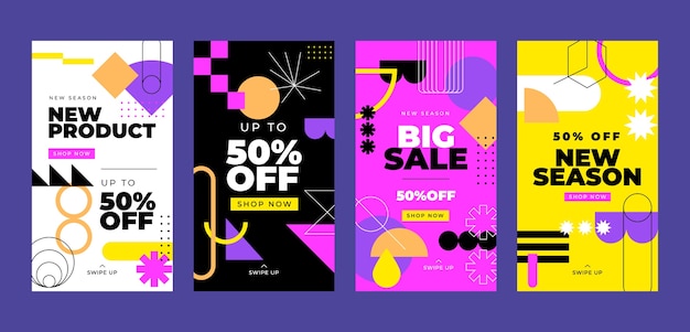 Free vector flat geometric sales instagram stories template