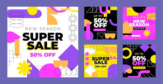 Free vector flat geometric sales social media post template