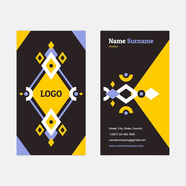 Flat geometric vertical business card template