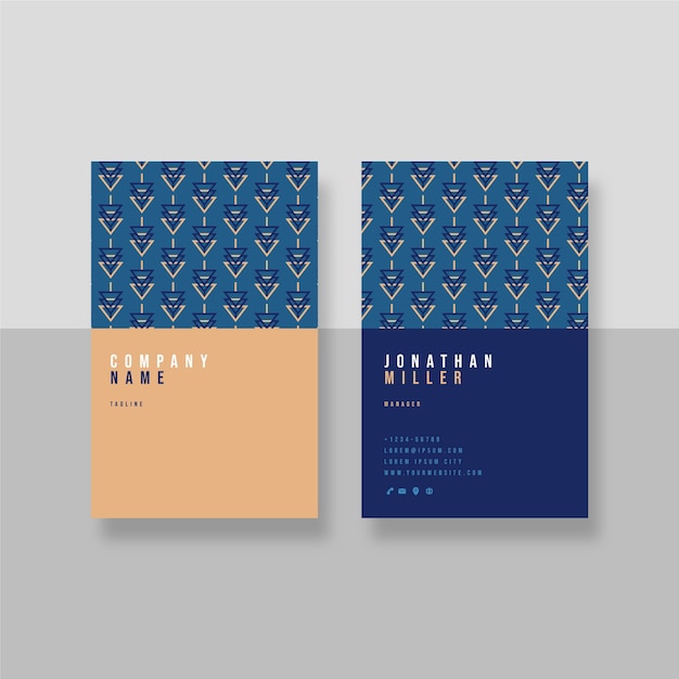 Flat geometric vertical double-sided business card template
