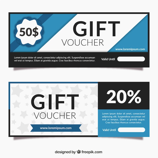 Free vector flat gift vouchers with blue shapes