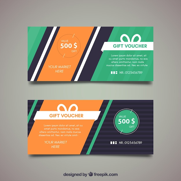 Free vector flat gift vouchers with orange details