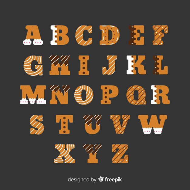 Flat gingerbread alphabet