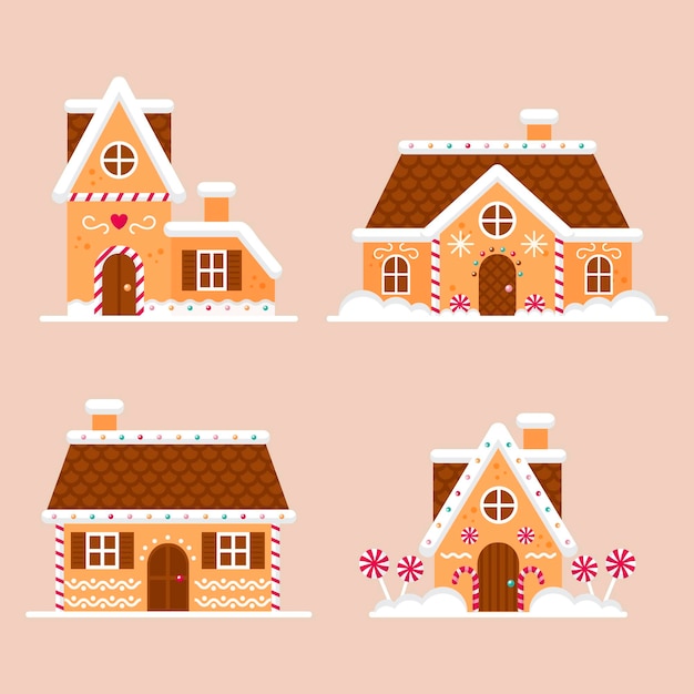 Free vector flat gingerbread houses collection