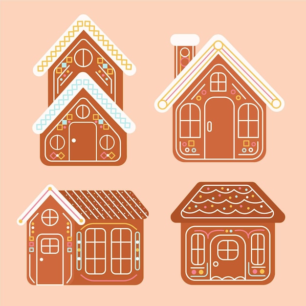 Free vector flat gingerbread houses collection