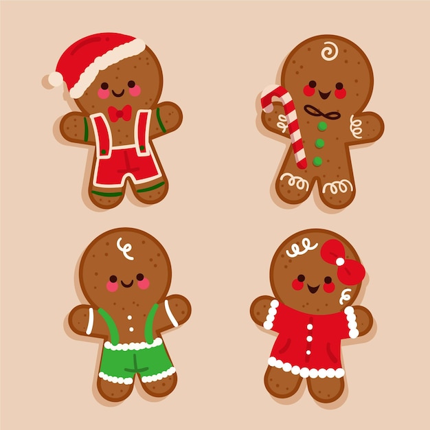 Free vector flat gingerbread man cookie collection