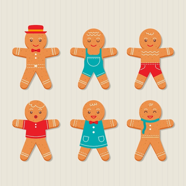 Free vector flat gingerbread man cookie collection