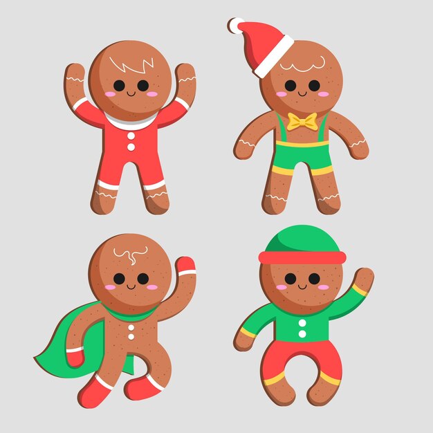 Free vector flat gingerbread man cookies collection