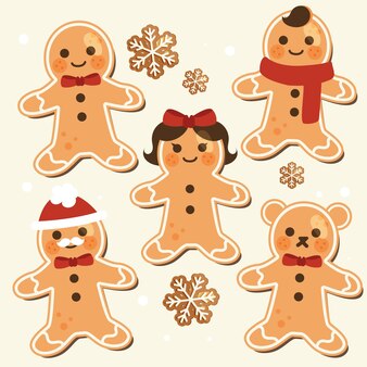 Flat gingerbread man cookies collection