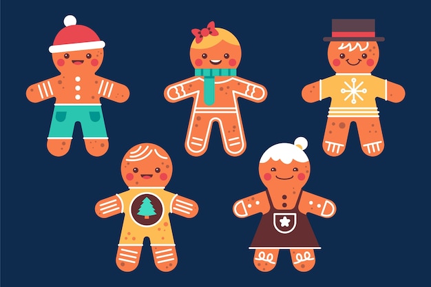 Flat gingerbread man cookies collection